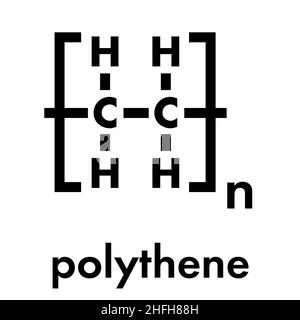 Polyethylen (PE, Polyethylen, polyethene) Kunststoff, chemische Struktur. Skelettmuskulatur Formel. Stock Vektor