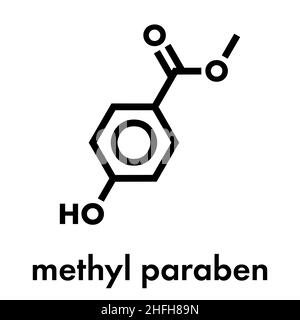 Methylparaben-Konservierungsstoff-Molekül. Skelettformel. Stock Vektor