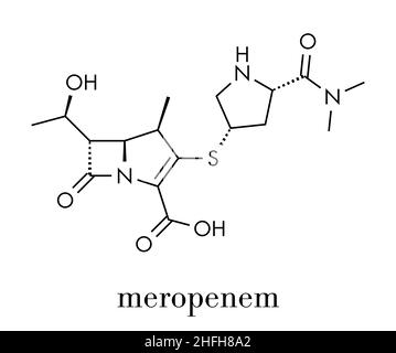 Meropenem-Breitband-Antibiotikaresistenzmolekül (Carbapenem-Klasse). Skelettformel. Stock Vektor