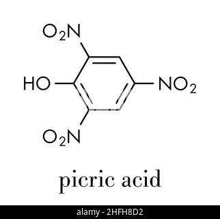Pikrinsäure (2,4,6-Trinitrophenol) explosives Molekül. Skelettformel.Pikrinsäure (2,4,6-Trinitrophenol) explosives Molekül. Skelettformel. Stock Vektor