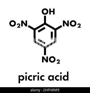 Pikrinsäure (2,4,6-Trinitrophenol) explosives Molekül. Skelettformel.Pikrinsäure (2,4,6-Trinitrophenol) explosives Molekül. Skelettformel. Stock Vektor