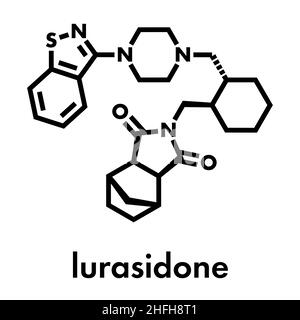 Lurasidon atypisches antipsychotisches Wirkstoffmolekül. Skelettformel. Stock Vektor