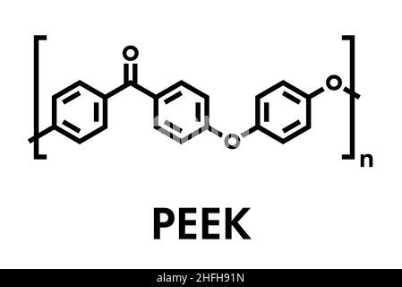 Polyetheretherketon (PEEK) Polymer, chemische Struktur. Skelettmuskulatur Formel. Stock Vektor