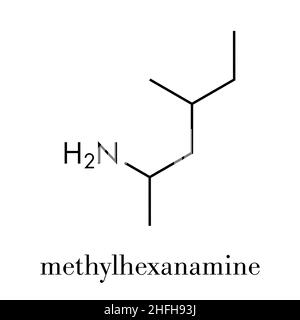 Methylhexanamin (1,3-Dimethylamylamin, DMAA) stimulierende Droge, chemische Struktur. Skelettformel. Stock Vektor