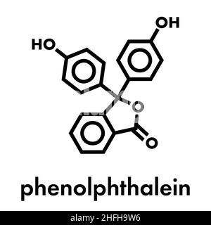 Phenolphthalein-Indikatormolekül. Wird in Säure-Base-Titrationen und als Abführmittel verwendet. Skelettformel. Stock Vektor