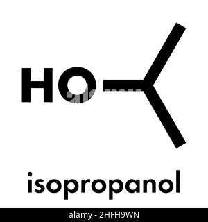 Isopropylalkohol (Isopropanol, 2-Propanol) Molekül. In Desinfektionslösungen und als Lösungsmittel verwendet. Skelettmuskulatur Formel. Stock Vektor