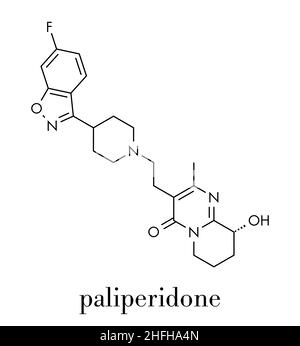 Paliperidon (9-Hydroxyrisperidon) antipsychotisches Wirkstoffmolekül. Skelettformel. Stock Vektor