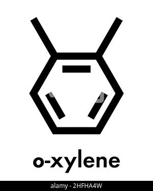 Ortho-Xylol (o-Xylol) aromatische Kohlenwasserstoffe Molekül. Skelettmuskulatur Formel. Stock Vektor