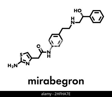 Mirabegron überaktives Medikament zur Blasenbehandlung. Skelettformel. Stock Vektor
