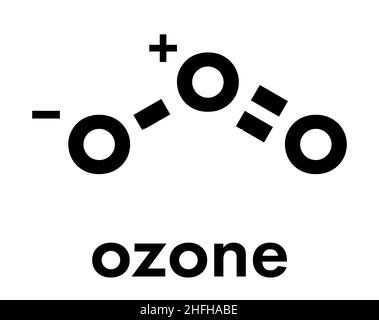 Ozon (O3) trioxygen, Molekül, chemische Struktur. Skelettmuskulatur Formel. Stock Vektor