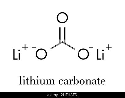 Lithiumcarbonat (Li2CO3) Bipolare Störung Droge Molekül. Skelettmuskulatur Formel. Stock Vektor