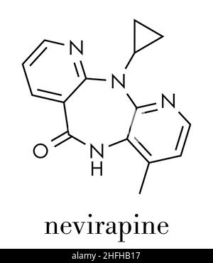 Nevirapin-HIV-Medikamentenmolekül. Gehört zur NNRTI-Klasse. Skelettformel. Stock Vektor