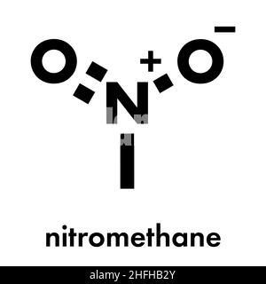 Nitromethan Nitro-Brennstoffmolekül. Als Kraftstoff für die Macht Raketen, Drag Rennwagen, etc. Auch als hochexplosive verwendet. Skelettformel. Stock Vektor