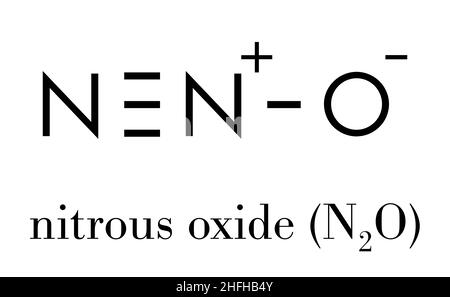 Lachgas (NOS, Lachgas, N2O) Molekül. In der Chirurgie als Analgetika und Anästhetika Droge verwendet und auch als Oxidationsmittel in Raketenmotoren und combustio Stock Vektor