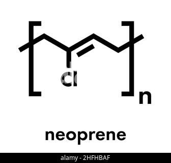 Mit Neopren (Polychloropren) synthetischer Kautschuk, chemische Struktur. Skelettmuskulatur Formel. Stock Vektor