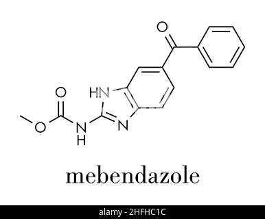 Mebendazol anthelminthikum Droge Molekül. Verwendet Wurmerkrankungen zu behandeln. Skelettmuskulatur Formel. Stock Vektor