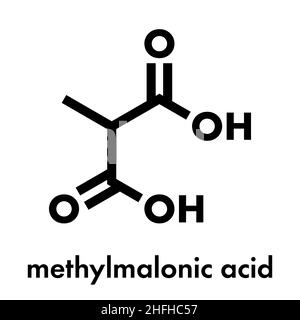 Methylmalonsäure Molekül. Erhöhte Plasmaspiegel möglicherweise an Vitamin-B12-Mangel. Skelettmuskulatur Formel. Stock Vektor