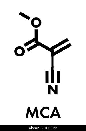 Methylcyanacrylat-Molekül, der Hauptbestandteil von Cyanacrylat-Klebstoffen (Instant-Kleber). Skelettformel. Stock Vektor