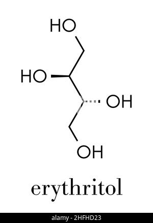 Erythritol, nicht kalorienreiche Süßstoffmoleküle. Skelettformel. Stock Vektor