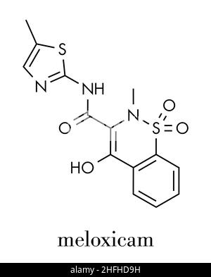 Meloxicam NSAID-Medikamentenmolekül. Skelettformel. Stock Vektor