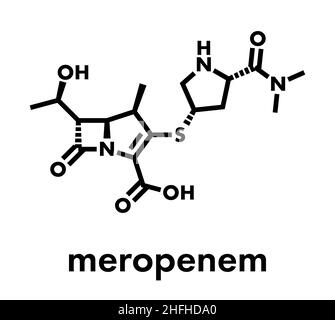 Meropenem-Breitband-Antibiotikaresistenzmolekül (Carbapenem-Klasse). Skelettformel. Stock Vektor