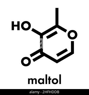 Maltol Lebensmittelzusatzstoff Molekül (E 636). Skelettmuskulatur Formel. Stock Vektor