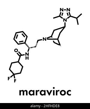 Maraviroc HIV-Medikamentenmolekül (Entry-Inhibitor-Klasse). Skelettformel. Stock Vektor