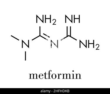 Metformin Diabetes Medikament (Biguanide gehörende) Molekül. Skelettmuskulatur Formel. Stock Vektor