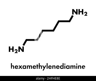 Hexamethylendiamin, Nylon (Polyamid) Baustein. Skelettmuskulatur Formel. Stock Vektor
