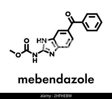 Mebendazol anthelminthikum Droge Molekül. Verwendet Wurmerkrankungen zu behandeln. Skelettmuskulatur Formel. Stock Vektor