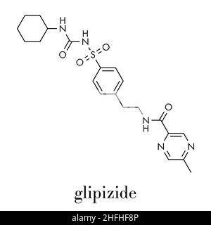 Glipizide Diabetes Drug molecule. Skelettmuskulatur Formel. Stock Vektor