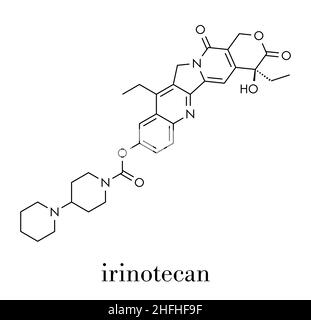 Irinotecan-haltige Chemotherapie Droge Molekül. Skelettmuskulatur Formel. Stock Vektor