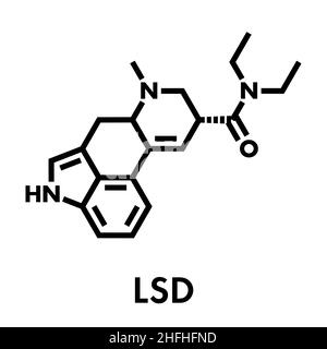 LSD (Lysergic Acid diethylamide) psychedelische Droge Molekül. Skelettmuskulatur Formel. Stock Vektor