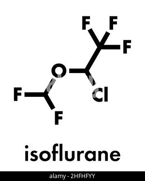 Isofluran betäubende Droge Molekül. Für inhalative Anästhesie während der Operation verwendet. Skelettmuskulatur Formel. Stock Vektor