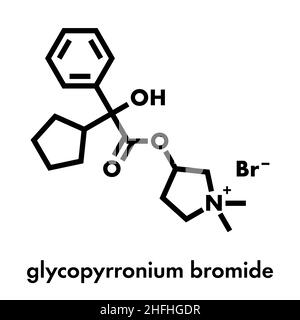 COPD-Molekül mit Glykopyronium-Bromid (Glykopyrolat). Hat auch zusätzliche medizinische Zwecke. Skelettformel. Stock Vektor