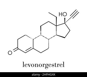 Levonorgestrel Pille Medikament Molekül. Skelettmuskulatur Formel. Stock Vektor