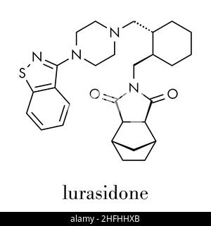 Lurasidon atypisches antipsychotisches Wirkstoffmolekül. Skelettformel. Stock Vektor