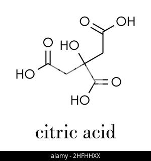 Zitronensäure Molekül. Gemeinsame Fruchtsäure, verwendet als Lebensmittelzusatzstoff und für viele andere Zwecke. Skelettmuskulatur Formel. Stock Vektor