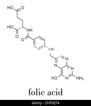 Vitamin B9 (Folsäure) Molekül. Skelettmuskulatur Formel. Stock Vektor