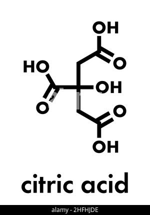 Zitronensäure Molekül. Gemeinsame Fruchtsäure, verwendet als Lebensmittelzusatzstoff und für viele andere Zwecke. Skelettmuskulatur Formel. Stock Vektor