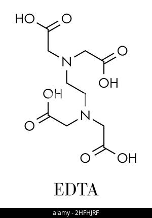 Edetat (EDTA)-Medikamentenmolekül. Medizinisch in der Chelattherapie zur Behandlung von Metallvergiftungen (Quecksilber, Blei) eingesetzt. Skelettformel. Stock Vektor