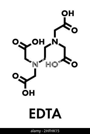 Edetat (EDTA)-Medikamentenmolekül. Medizinisch in der Chelattherapie zur Behandlung von Metallvergiftungen (Quecksilber, Blei) eingesetzt. Skelettformel. Stock Vektor