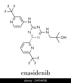 Enasidenib Krebs Wirkstoffmolekül (IDH2-Hemmer). Skelettformel. Stock Vektor