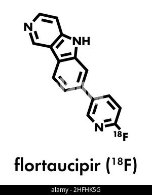 Flortaucipir (18F) diagnostisches Molekül. Radioaktives diagnostisches Mittel zur Bildgebung der Tau-Pathologie bei Alzheimer-Krankheit. Skelettformel. Stock Vektor