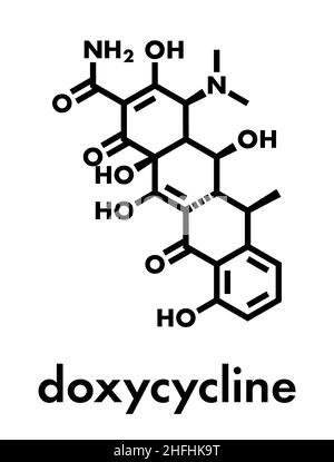 Doxycycline Antibiotikum Medikament (Tetracyclin Klasse) Molekül. Skelettmuskulatur Formel. Stock Vektor