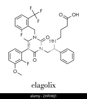 Elagolix Droge Molekül (gonadotropin-releasing Hormon-Antagonist). Skelettmuskulatur Formel. Stock Vektor