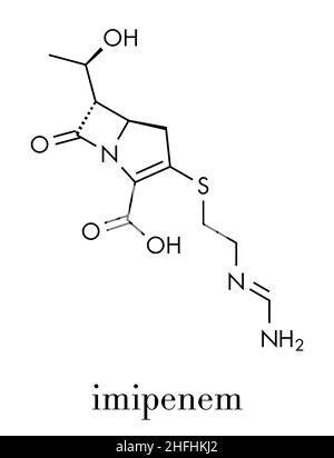 Imipenem Antibiotikum-Molekül. Gehört zur Carbapenem-Klasse. Skelettformel. Stock Vektor