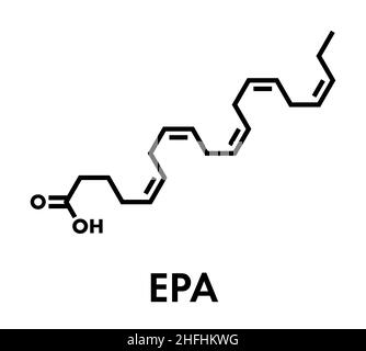 Eicasapentaenoic Säure (EPA, timnodonic Säure) Molekül. Mehrfach ungesättigte Omega-3-Fettsäuren, die in Fisch Öl vorhanden. Skelettmuskulatur Formel. Stock Vektor