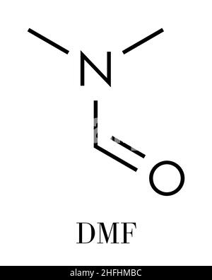 Dimethylformamid (DMF) chemische Lösungsmittel Molekül. Skelettmuskulatur Formel. Stock Vektor