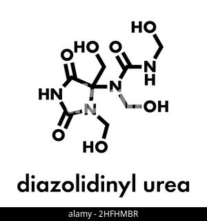 Harnstoff Diazolidinyl antimikrobielles Konservierungsmittel Molekül (Formaldehyd releaser). Skelettmuskulatur Formel. Stock Vektor